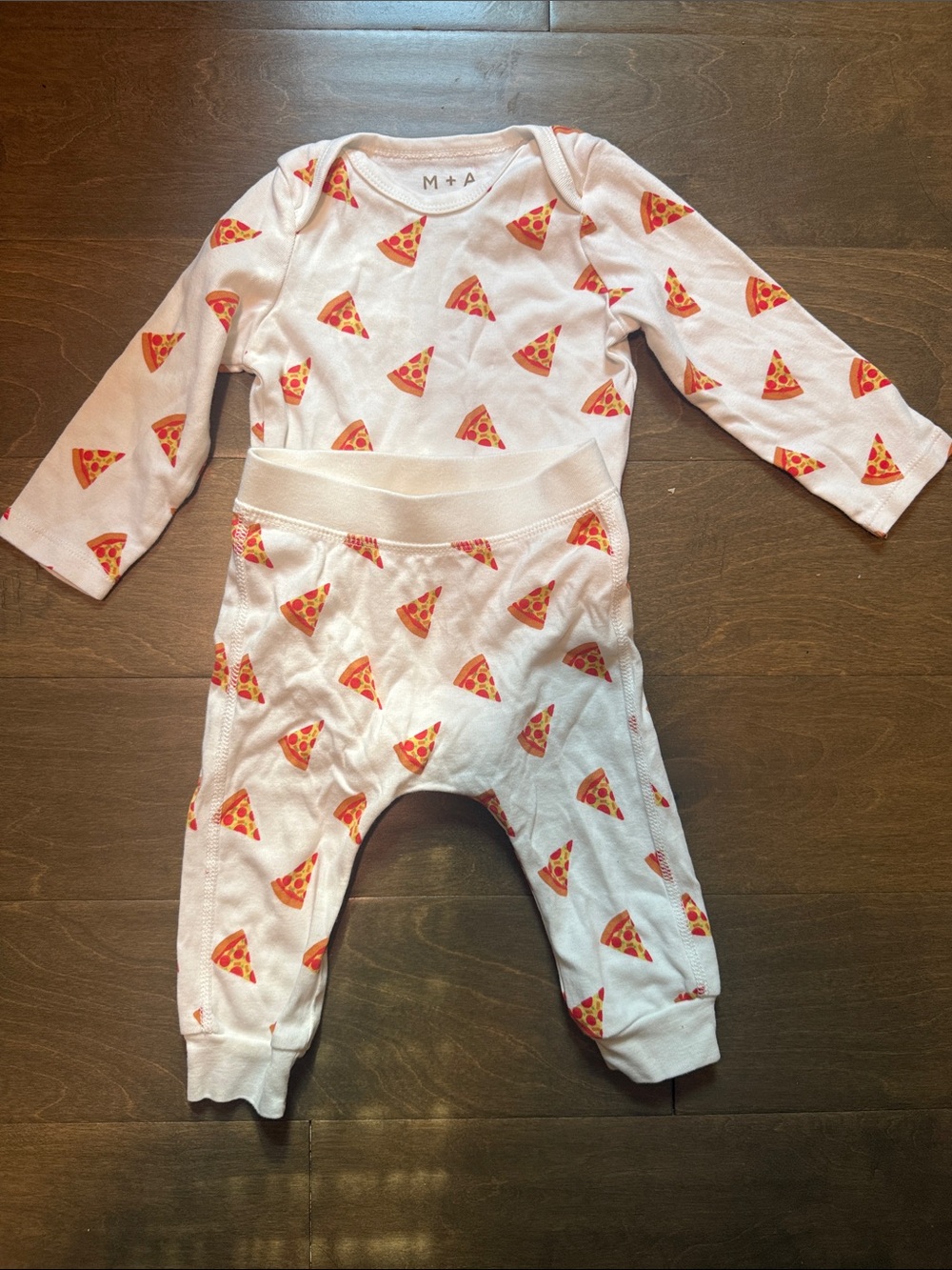 M+A White Baby One-Piece with Red Pizza Print